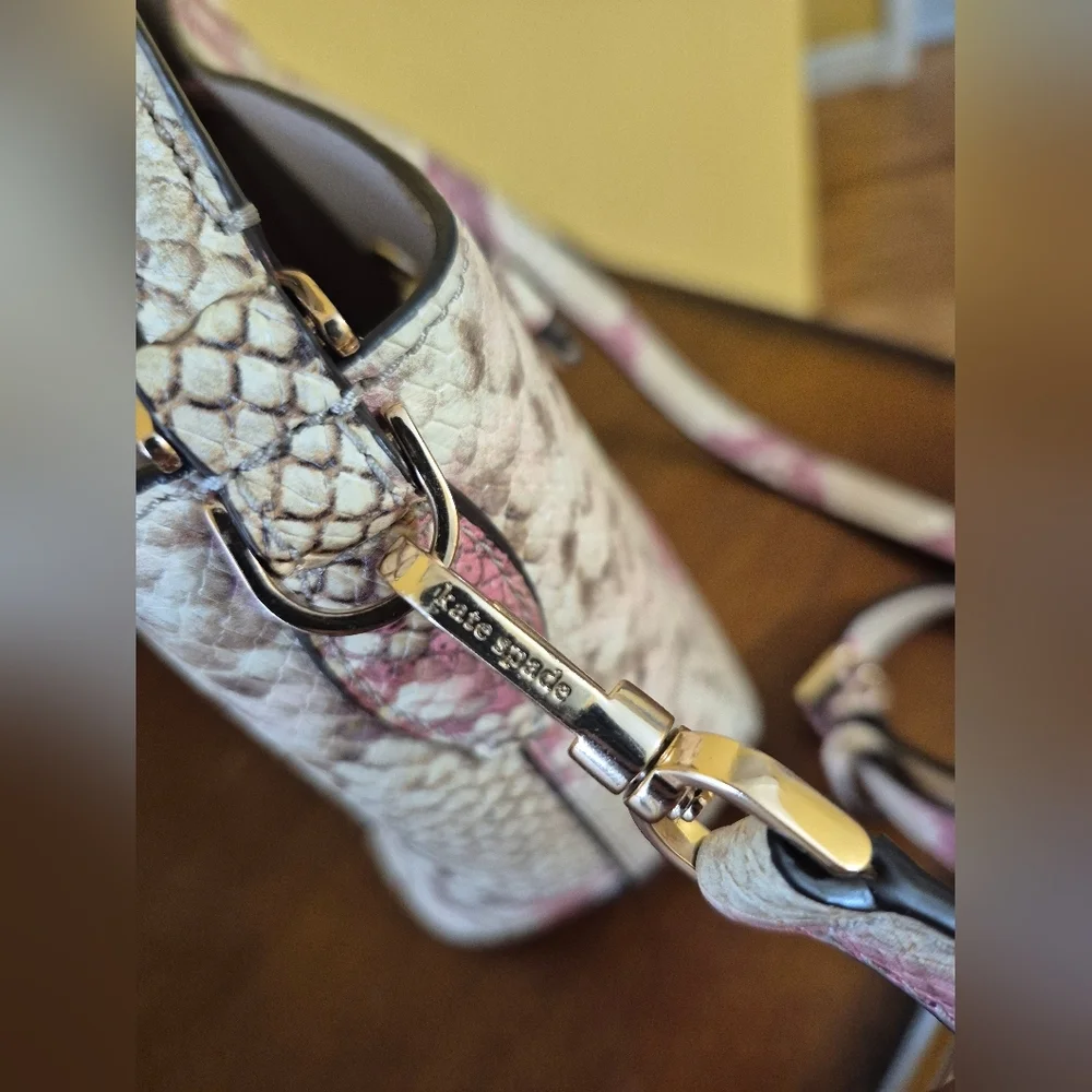 Kate Spade Eva Pink Multicolored Snake Embossed Cow Leather Bucket Bag